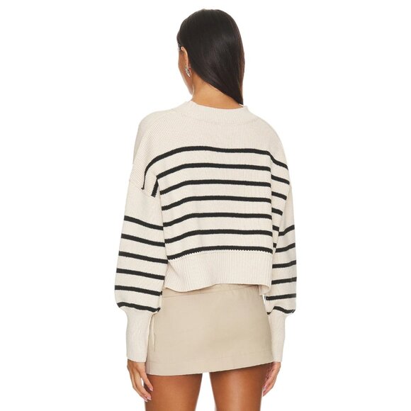 Free People Stripe Easy Street Cropped Off White Pearl Combo Sweater Sz L - Picture 4 of 14